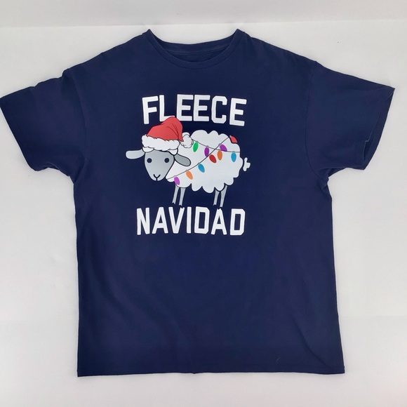 V Fifth Sun Navy Fleece Navidad Santa Sheep Holiday Christmas Tee T-Shirt L - Picture 1 of 11